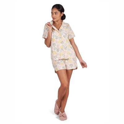 Memoi Women's Coral Reef Notch Collar Cotton Blend Pajama Set