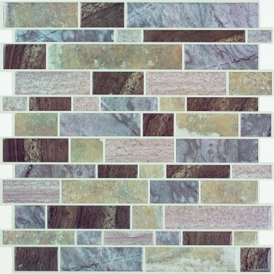 RoomMates Blue Long Stone Tile Peel And Stick Backsplash: Self-Adhesive PVC, Classic Pattern, 4-Piece StickTile Set
