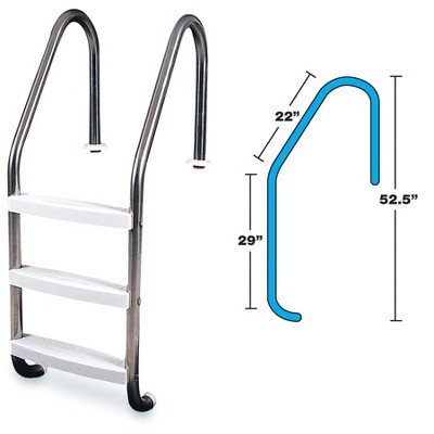 Swim Central Stainless Steel Pool Deck Ladder with Handrail - 52.5" - Silver