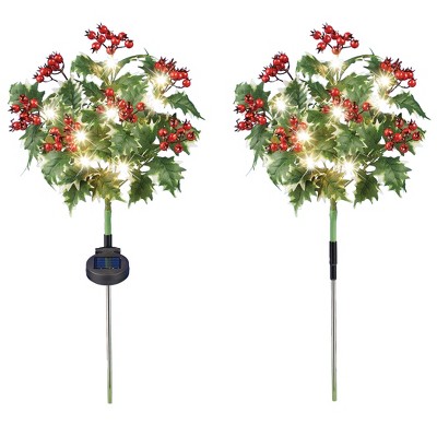 Collections Etc Solar Powered Holly Bush Stakes - Set of 2