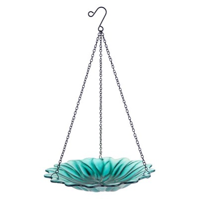 Natures Way Bird Feeder, Ecocycle, 0.63 qt Glass/Metal Hanging, Blue