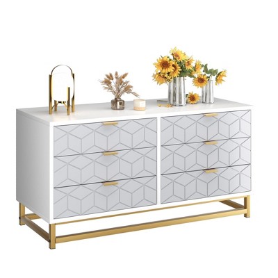6 Drawer Dresser with Wide Storage, Wood Dresser Chest Organizer with Metal Legs, Modern Dressers & chests of Drawers