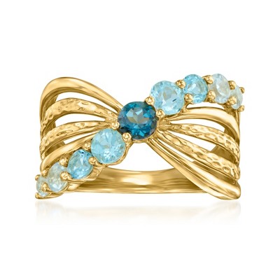 Ross-Simons 1.20 ct. t.w. Tonal Blue Topaz Bow Ring in 18kt Gold Over Sterling