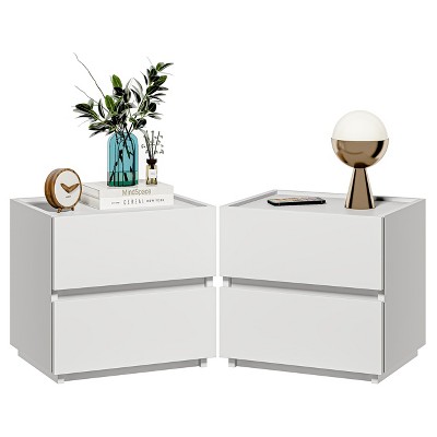 Sandinrayli Nightstands Set of 2, Small Dresser for Closet, Sofa Side Table with Drawers for Small Spaces Wooden Bedside Tables, White