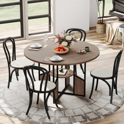 Round Dining Table for 4-6 People,59" Kitchen Dining Room Circle Dinner Table with Storage Shelf,Waterproof Wooden Tabletop&Sturdy Metal Base