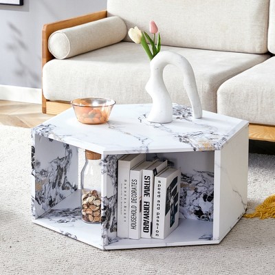 KWPZQEB 31.5'' Coffee Table, Hexagonal Coffee Table with Storage, Modern Coffee Table for Living Room, Bedroom