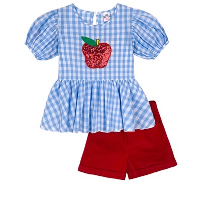 Sequin Apple Puff Sleeve Top & Red Short Set Mia Belle Girls