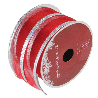 Northlight Pack of 12 Dazzling Red and Silver Metallic Stripe Wired Christmas Craft Ribbon Spools - 2.5" x 120 Yards