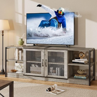 Farmhouse TV Stand for 75/80 inches TVs, Entertainment Center with Storage Cabinet and Mesh Doors, Industrial Media Console Cabinet Table