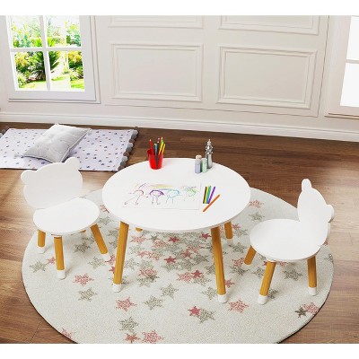 Aoibox Kids Wood Table and Chair Set Modern White Round Play Table with 2 Chairs for Toddlers Girls Boys Sturdy Design