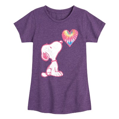 Girls' - Peanuts - Snoopy Pastel Rainbow Heart Fitted Short Sleeve Graphic T-Shirt
