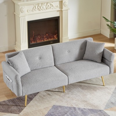 GDFStudio Rex Teddy Upholstered 80" Sleeper Sofa with Adjustable Armrest and Backrest