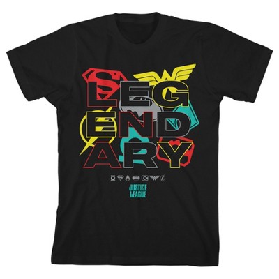 Bioworld The Justice League Legendary Hero Logos Black Graphic Tee Toddler Boy to Youth Boy