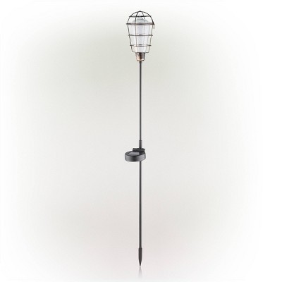 Set of 2 Outdoor Solar Powered Edison Bulb Garden LED Stakes Black - Alpine Corporation: Automatic, Weather-Resistant, Metal Body