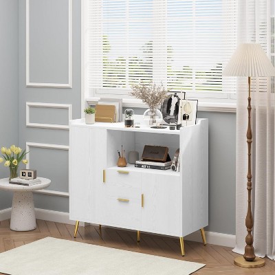 Buffet Cabinet with Drawers, 40" Sideboard Buffet Storage Cabinet with Shelves and Doors, Modern Coffee Bar Station Wood Kitchen Table