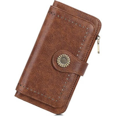 FATMOON  Women's Wallet,Vintage PU Leather Wallet RFID Blocking Large Capacity Credit Card with Zipper Coin Pocket and ID Window