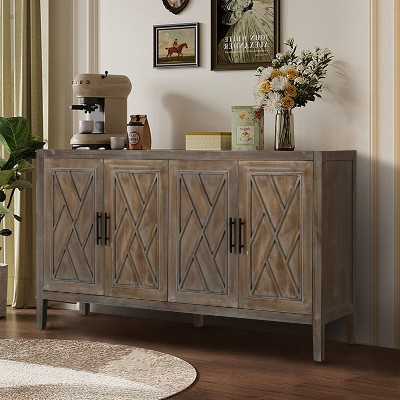 Farmhouse Cabinet with 4 Doors & Adjustable Shelf - Versatile Sideboard/Console for Kitchen, Dining, Hallway
