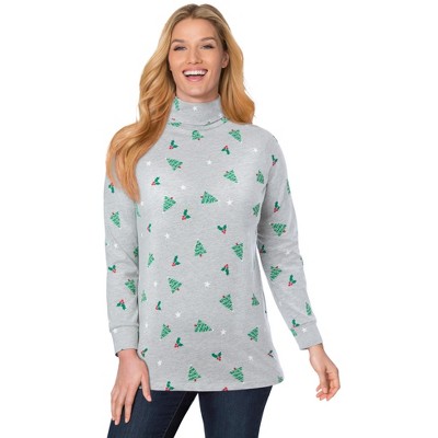 Woman Within Perfect Printed Long-Sleeve Turtleneck Tee