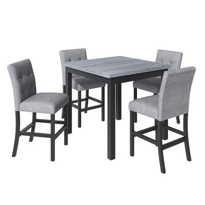 YOOCOZZ 5-Piece Counter Height Dining Set with Square Table and 4 High-Back Chairs- Black