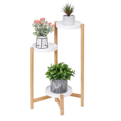 Artloge 3/4 Tier Bamboo Plant Stand Tall Corner Flower Pots Display Rack White Plant Holder for Garden Office Patio Living Room Decor