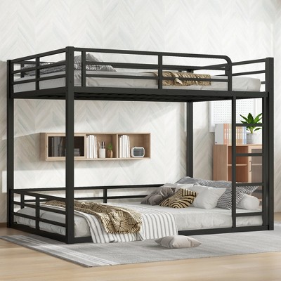 TIRAMISUBEST Twin/Full over Full Floor Bunk Bed, Heavy-Duty Metal Bed Frame with Ladder, & Guardrail for Kids, Teens, Adults