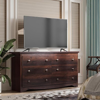 GALAXHERO 6 Drawers Modern Storage Dresser, 59-inch Wide Wood Chest for Bedroom/Living Room, Long Nightstand Organizer Unit