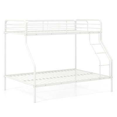 Tangkula Twin Over Full Bunk Bed Heavy-Duty Metal Bunk Bed Frame with Full-Length Guardrail and Slanted Ladder Black/White