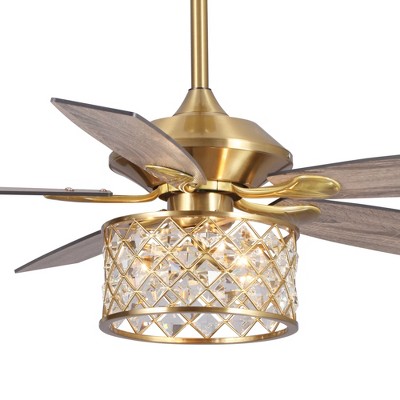Parrot Uncle 52-inch Modern Antique Brass Crystal Ceiling Fan with Lights and Remote