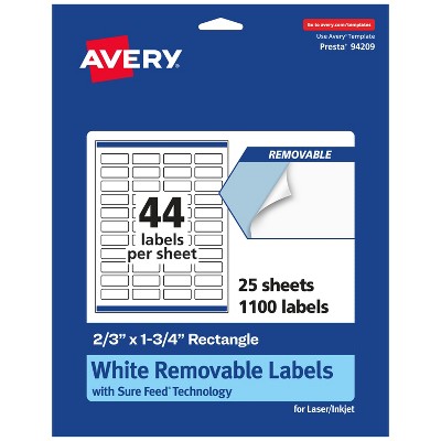 Avery Matte White Removable Rectangle Labels with Sure Feed Technology, Print-to-the-Edge, 2/3" x 1-3/4"