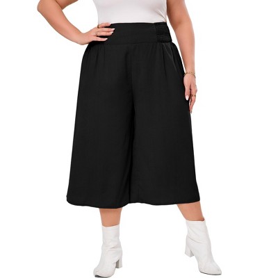 Women's Plus Size Palazzo Pants Wide Leg Smocked Waist Casual Loose Pants with Pockets