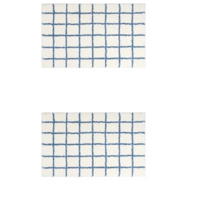Unique Bargains 2 Pcs Checkered Pattern Soft Absorbent Non-Slip Bathroom Rugs For Sink, Bath Floor