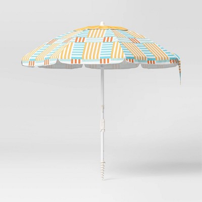7'x7' Outdoor Patio Beach Umbrella Broken Stripe - Sun Squad™: Fade-Resistant Canopy, Steel Frame, Collar Tilt, Includes Carry Bag