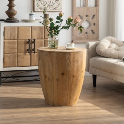 NicBex Bucket Shape Coffee Table Simple Retro Wooden End Table with Storage and Openable Desktop for Living Room, Bedroom