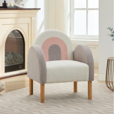 KTMBDW Modern Accent Chair, Modern Teddy Fabric Armchair for Living Room, Comfy Upholstered Chairs, Single Sofa Chair with Wood Legs, Beige