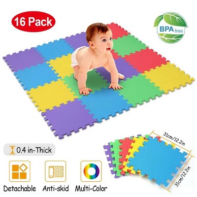 Racxily 16Pcs Kids Puzzle Exercise Play Mat, Interlocking Non-Toxic EVA Floor Mat Multi-Color Anti-Skid Playmat