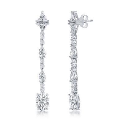 Bella Silver Sterling Silver Multi-Shaped CZ Dangle Earrings - Silver