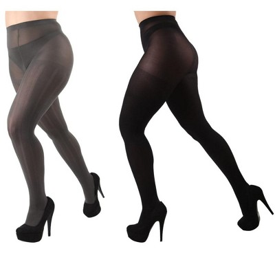 Memoi Variegated Rib/Solid Control Top Tights 2 Pack  Gray-Black M-L