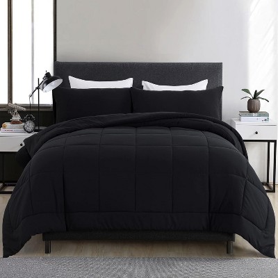 3-Piece Queen Comforter Set - 88"x90" Down Alternative Black Bedding with 2 Pillowcases, All-Season Soft