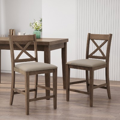 Okak Set of 2 Farmhouse Counter Height Bar Stools for Dining Rooms,High Hollow Back Upholstered Counter Bar Stools Without Arm