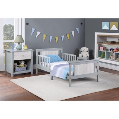 PAGED Toddler Bed Wooden Baby Bed Frame with Reversible Panel and 4 Side Guardrails for Bedroom