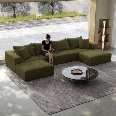 162" Oversized Chenille Upholstered Modular Sectional Sofa, Cloud Couch Set with 6 Pillows, No Assembly, Free Combination