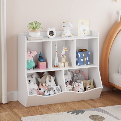 Toy Organizers and Storage - 5-Cube Bookshelf and Toy Storage Cabinet for Toddlers, 2-Tier Book Shelf for Playroom, Bedroom, Living Room white