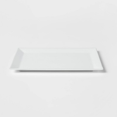 16" x 10" Porcelain Rectangular Rimmed Serving Platter White - Threshold™: Traditional Rectangle Serving Dish