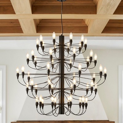 Baoure Black Farmhouse Candle Chandelier Round Rustic Modern Light Fixture High Ceiling Chandeliers 50 Light 40in for Living Room Dining Room Foyer