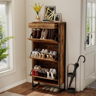 Okak Modern Shoe Cabinet, Freestanding Shoe Organizer with 3 Flip Drawers, Shoe Storage Cabinet for Entryway, Living Room, Hallway