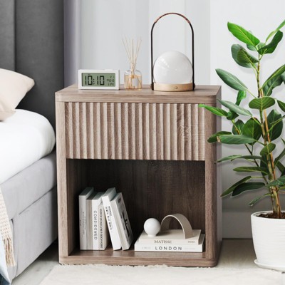 GustoWave Wooden Night Stand Set of 2, Large Modern Farmhouse Wood Nightstands with Fluted Drawers, Bedside End Tables Storage Side Tables