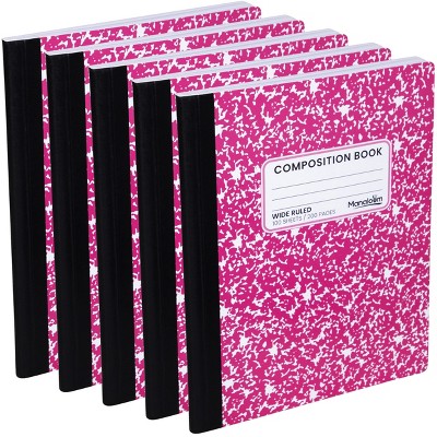 Manaloom Wide Ruled Composition Notebooks – 5 Pack – 100 Sheets, 9.75" x 7.5", Sewn Binding – Colored Notebooks for School, Work, Journaling