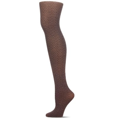 Memoi Women's Opaque Heather Chevron-Pattern Tights Coffee Bean S-M