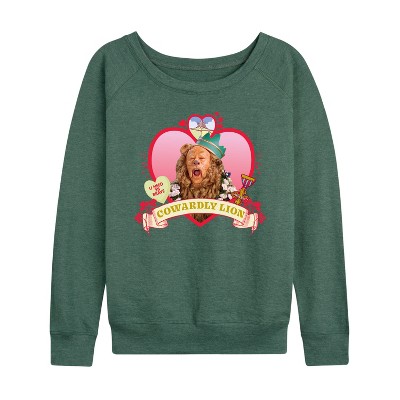 Women's - Wizard of Oz - Heart Cowardly Lion Lightweight French Terry Wide Neck Long Sleeve Graphic Shirt