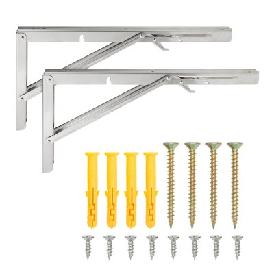 Impresa 2 Pack Folding Shelf L Brackets, 14x6.5 In Collapsible Hardware with Locking Hinge for Home, Garage, Holds 140lbs